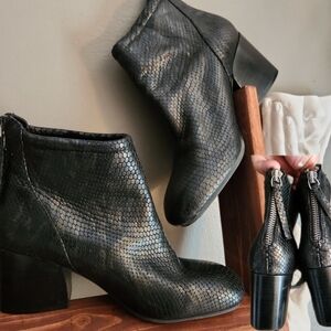 Golo Urian black iridescent snakeskin finish heeled ankle boot